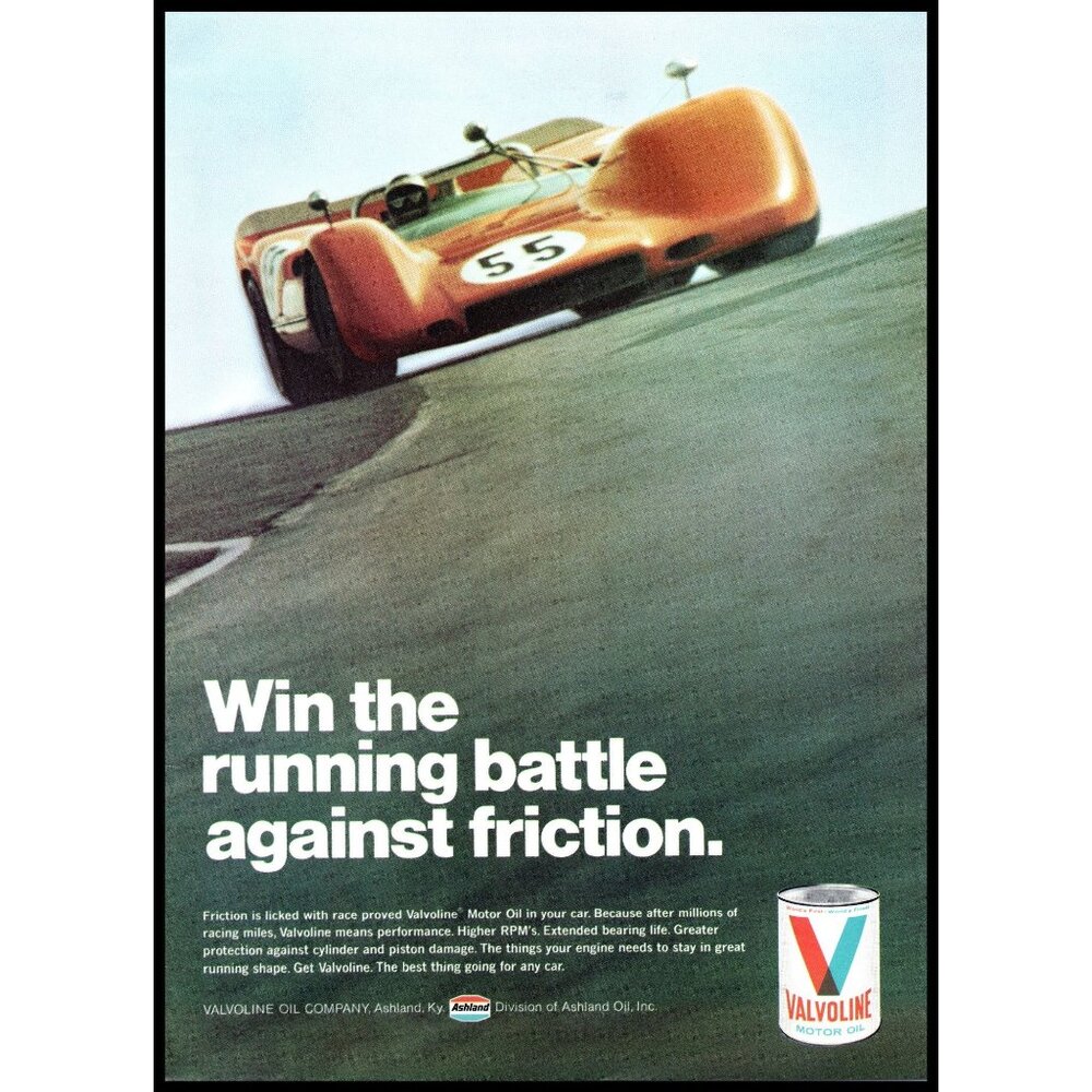 1970 Valvoline Motor Oil Vintage Print Ad Jaguar Race Car Racing Wall Art Photo
